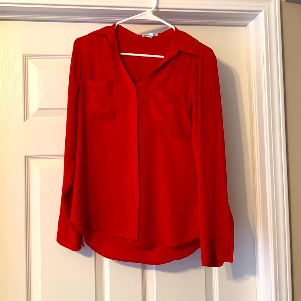 Express Red Portofino Blouse Long Sleeve Small